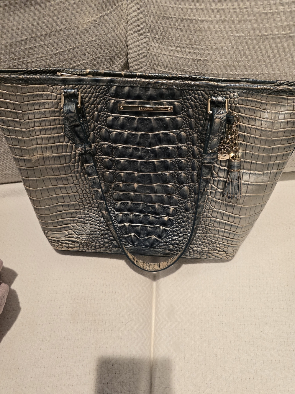 Brahmin Croc-Embossed Tote in Cream and Black